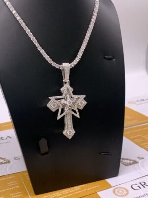 Diamond star--cross pendant with tennis chain necklace