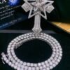 Diamond star--cross pendant with tennis chain necklace