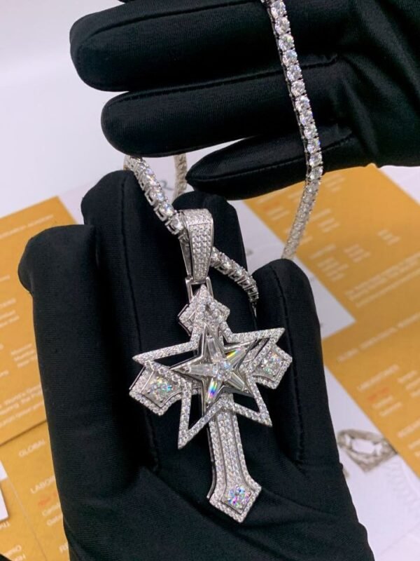 Diamond star--cross pendant with tennis chain necklace