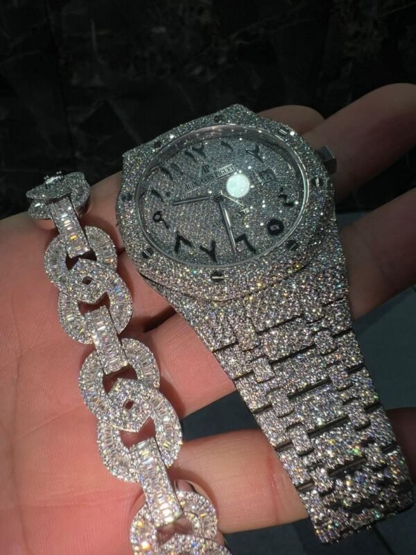 Bust Down White Gold AP Watch & Infinity Bracelet Set