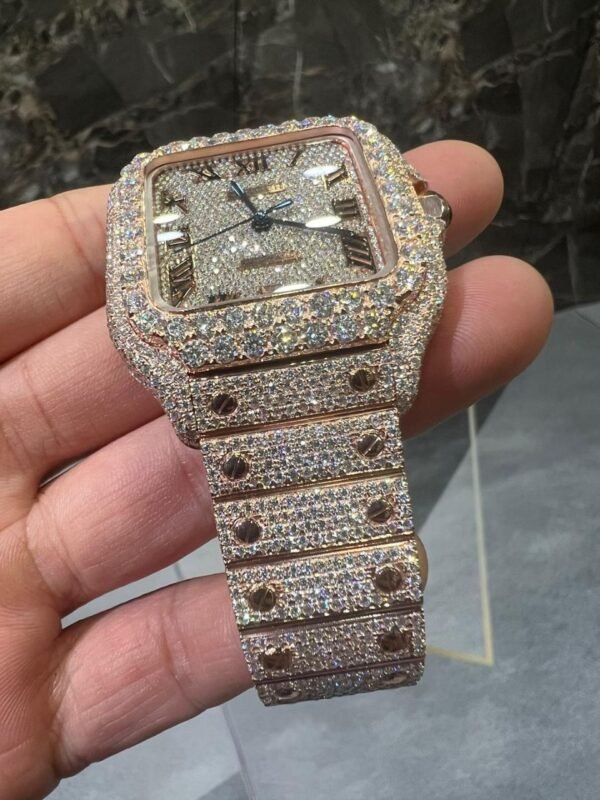 Bust Down Rose Gold Cartier Roman Numeral Watch