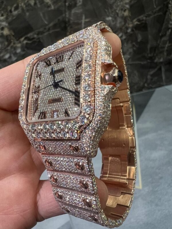 Bust Down Rose Gold Cartier Roman Numeral Watch