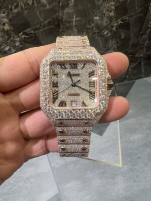 Bust Down Rose Gold Cartier Roman Numeral Watch