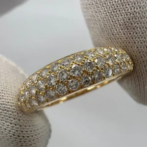 Buy Rare Vintage Van Cleef & Arpels Pavé Diamond 18k Yellow Gold Band Dome Ring for sale