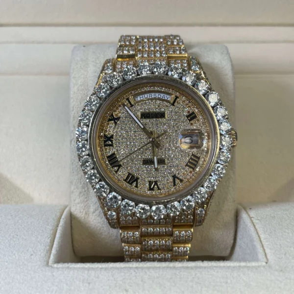 Buy 41mm Iced Out Yellow Gold Rolex Day-Date II 18k - Luxury Watch for Sale