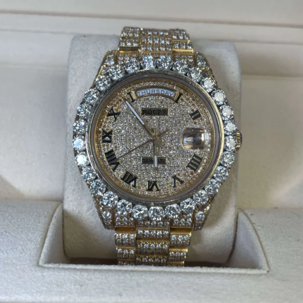 Buy 41mm Iced Out Yellow Gold Rolex Day-Date II 18k - Luxury Watch for Sale