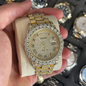Buy 41mm Iced Out Yellow Gold Rolex Day-Date II 18k - Luxury Watch for Sale