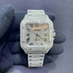 Cartier Santos iced out watch 41mm VS1 Cartier Santos bust down luxury watch luxury iced out Cartier watch for men Cartier Santos diamond iced watch